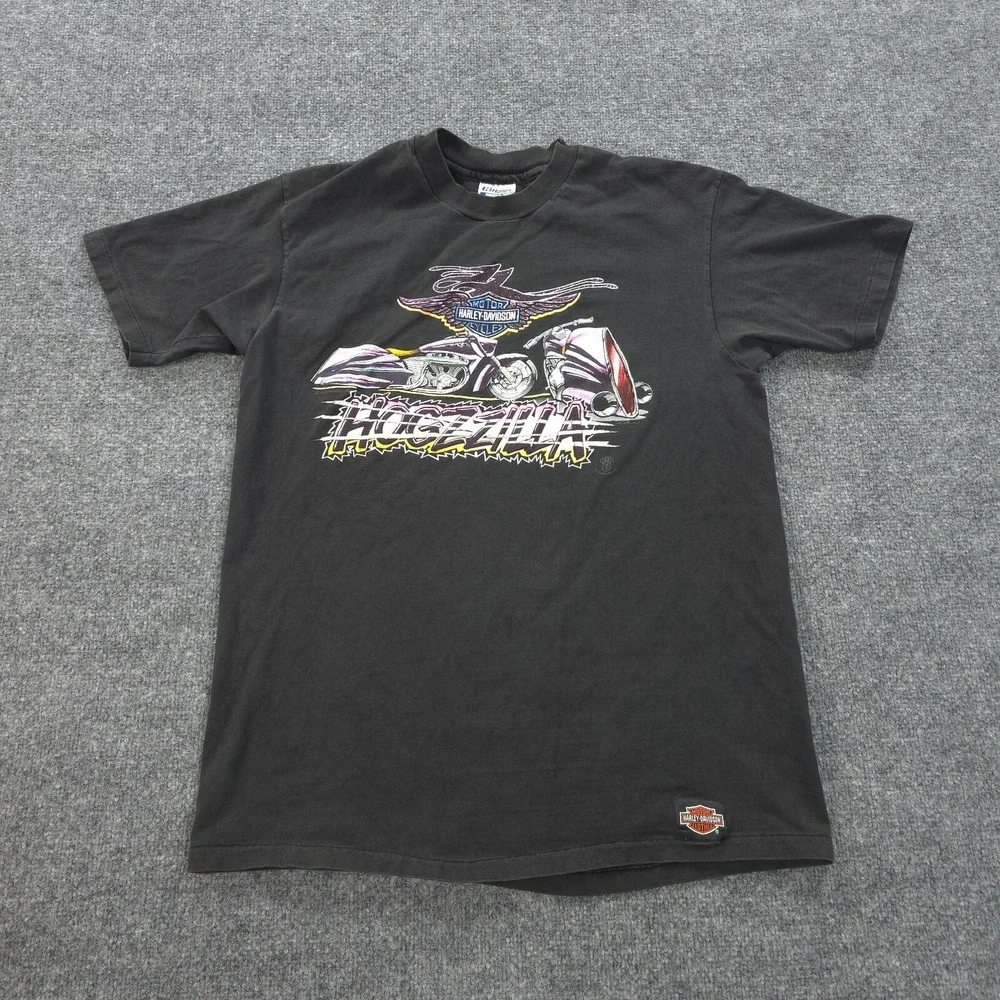 VINTAGE Harley Davidson Shirt Mens XL Black Hogzzilla Motorcycle Biker 90s USA‎